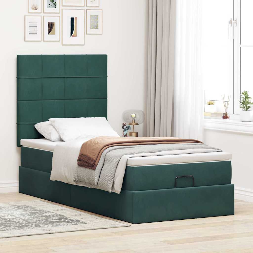 Ottoman bed met matrassen en LED's 90x200cm fluweel donkergroen is nu te koop bij PeponiXL, paradijselijk wonen!