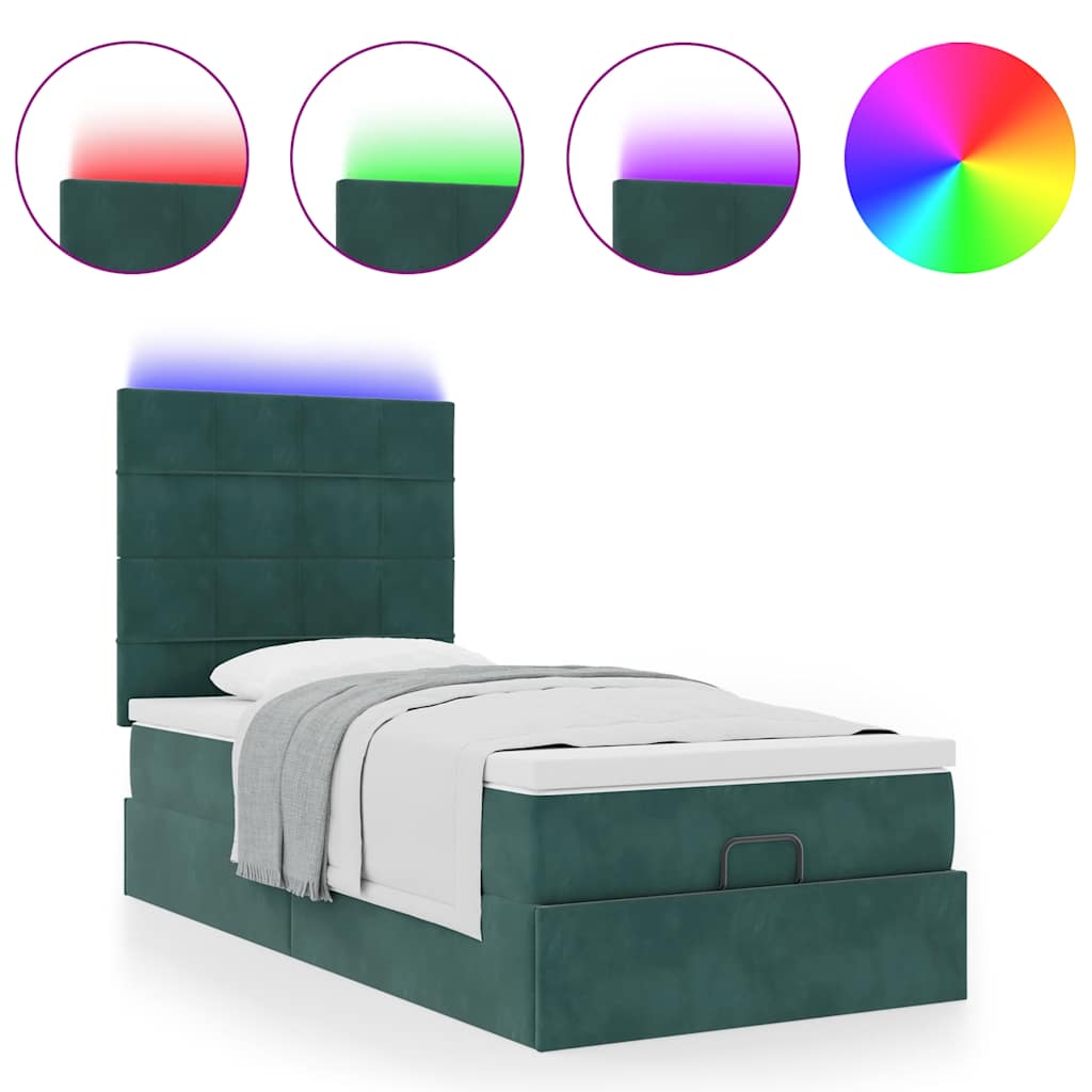 Ottoman bed met matrassen en LED's 90x200cm fluweel donkergroen is nu te koop bij PeponiXL, paradijselijk wonen!