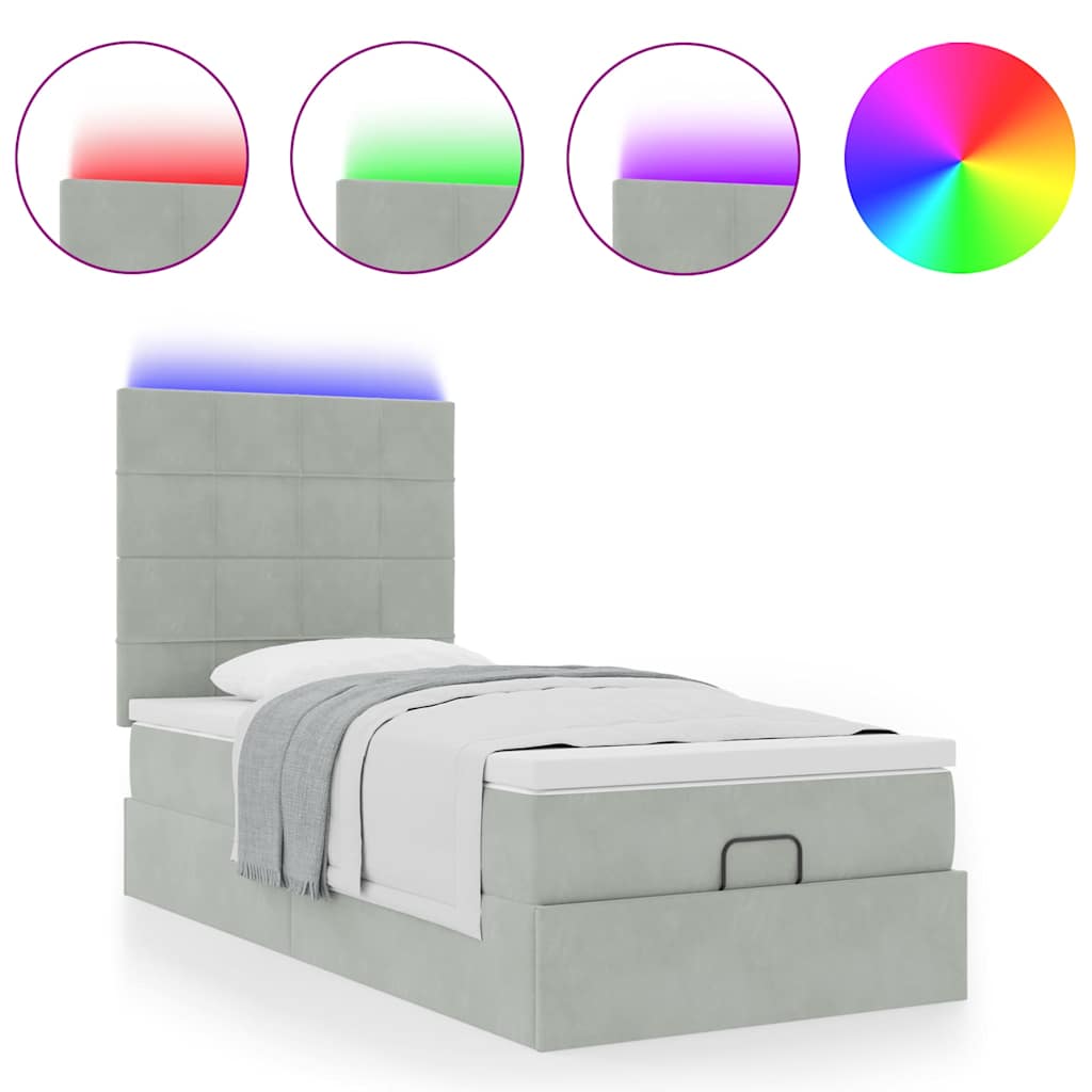 Ottoman bed met matrassen en LED's 100x200cm fluweel lichtgrijs is nu te koop bij PeponiXL, paradijselijk wonen!