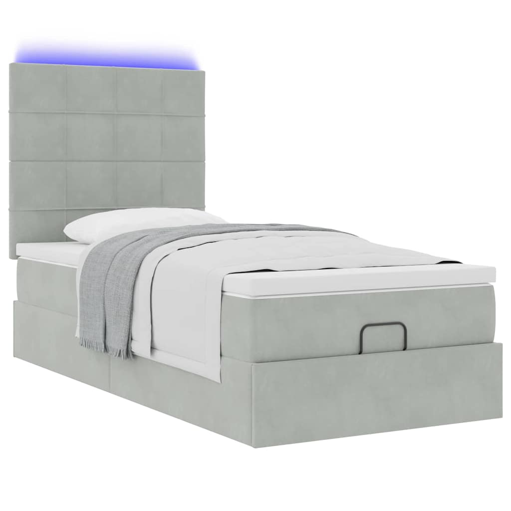 Ottoman bed met matrassen en LED's 100x200cm fluweel lichtgrijs is nu te koop bij PeponiXL, paradijselijk wonen!