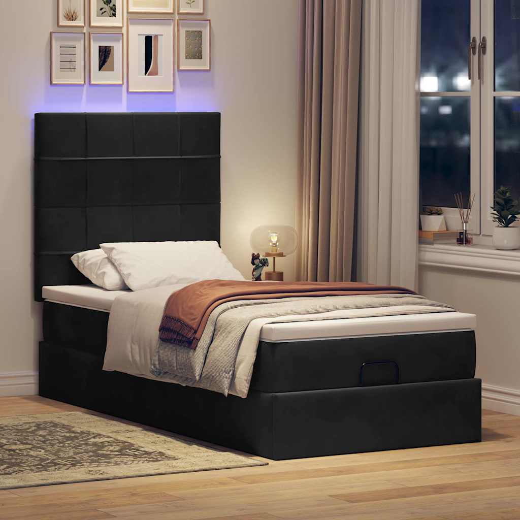 Ottoman bed met matrassen en LED's 100x200cm fluweel zwart is nu te koop bij PeponiXL, paradijselijk wonen!
