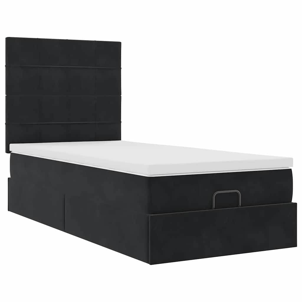 Ottoman bed met matrassen en LED's 100x200cm fluweel zwart is nu te koop bij PeponiXL, paradijselijk wonen!