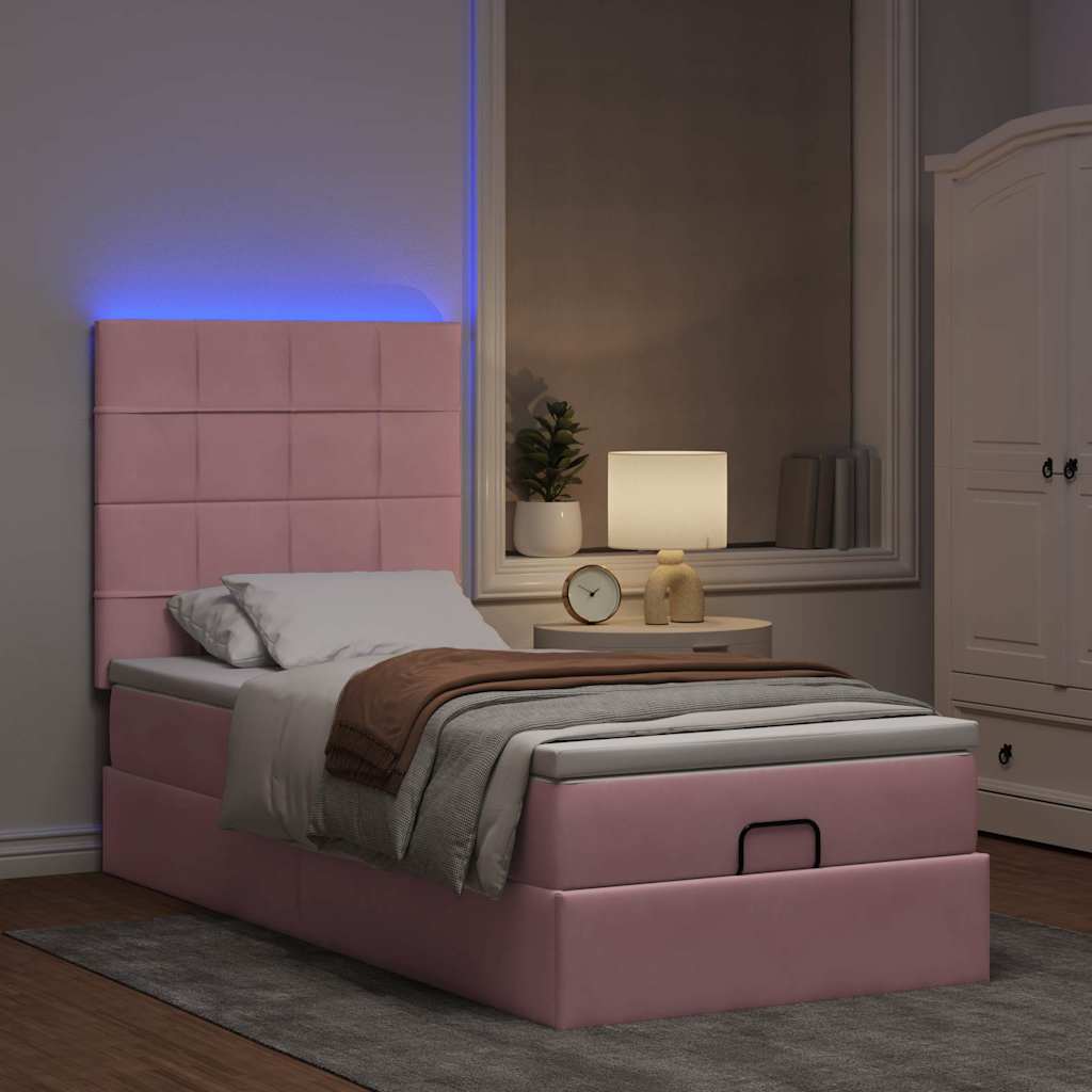 Ottoman bed met matrassen en LED's 100x200cm fluweel roze is nu te koop bij PeponiXL, paradijselijk wonen!