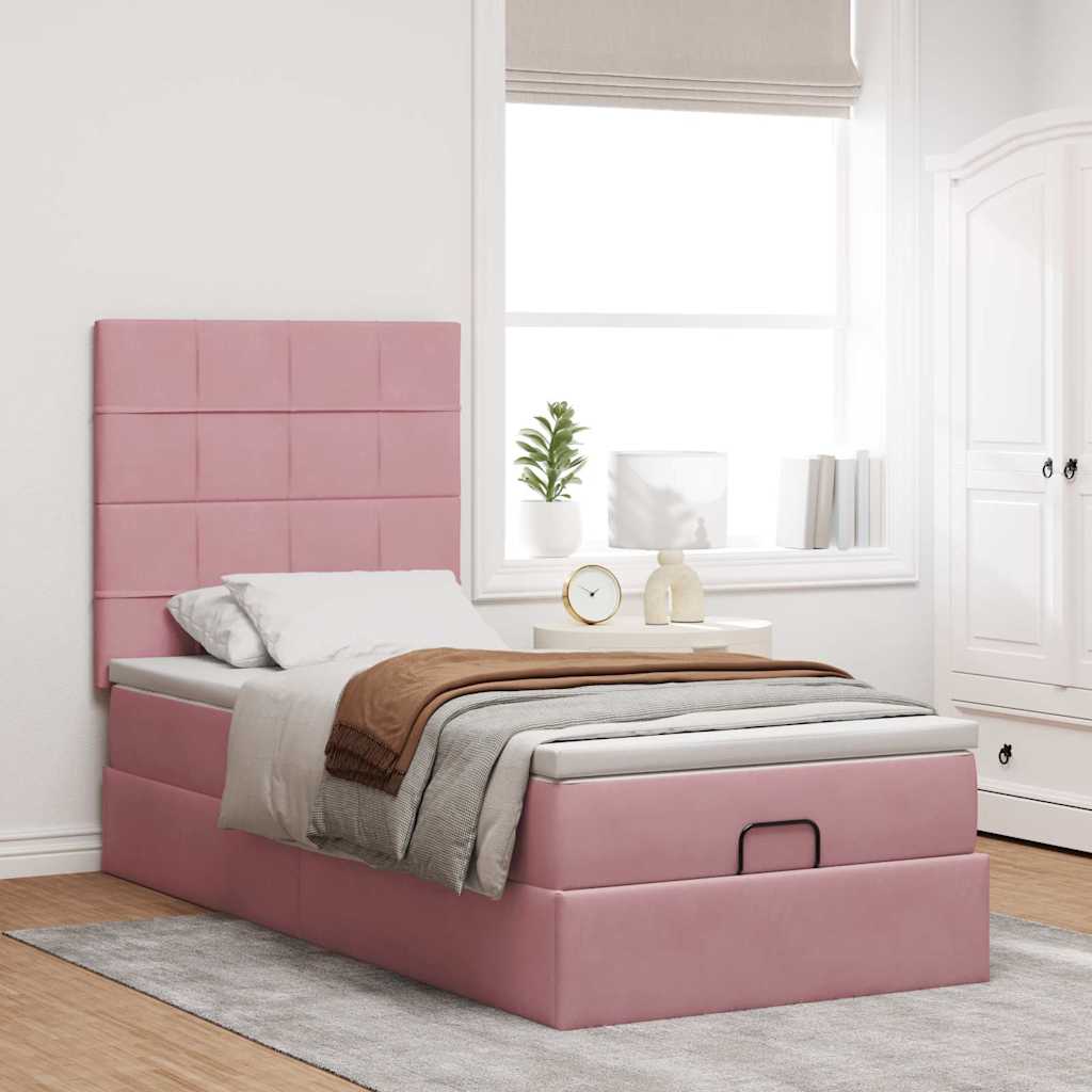 Ottoman bed met matrassen en LED's 100x200cm fluweel roze is nu te koop bij PeponiXL, paradijselijk wonen!