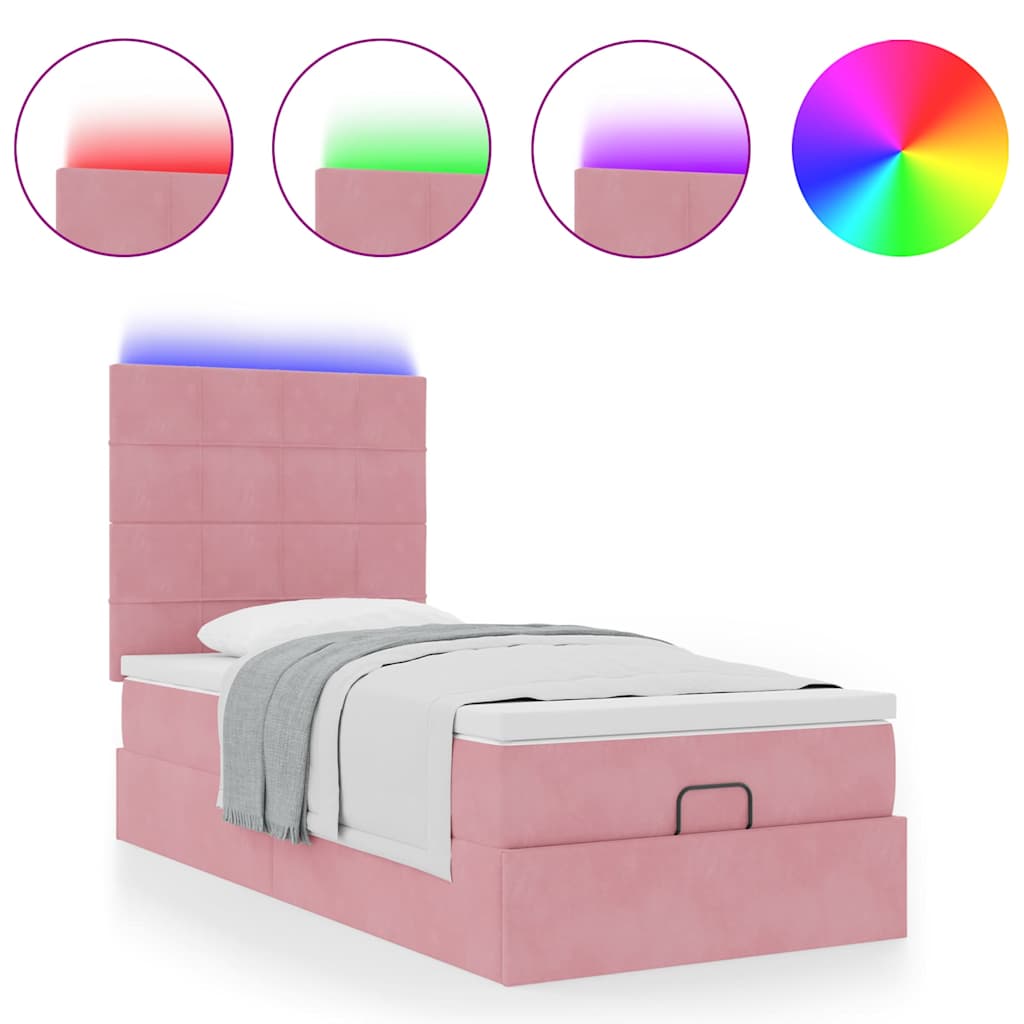 Ottoman bed met matrassen en LED's 100x200cm fluweel roze is nu te koop bij PeponiXL, paradijselijk wonen!