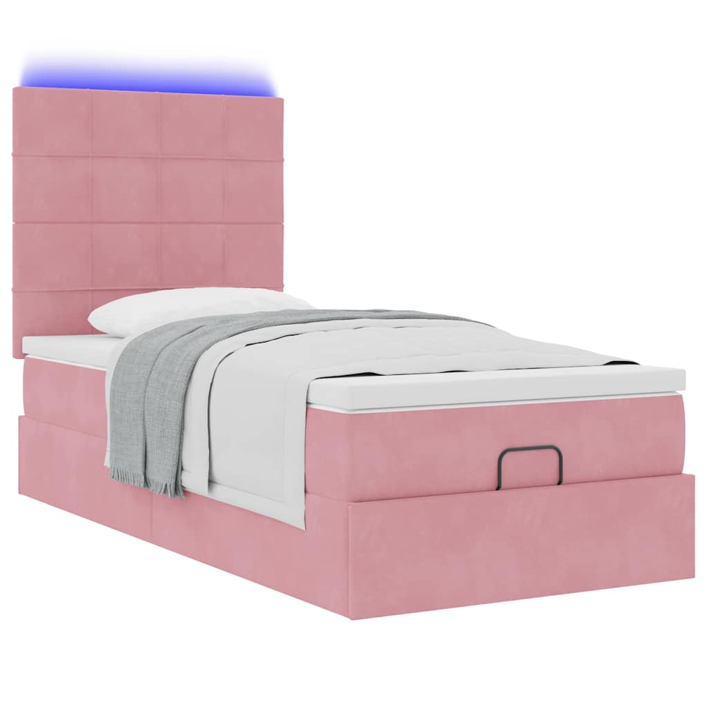 Ottoman bed met matrassen en LED's 100x200cm fluweel roze is nu te koop bij PeponiXL, paradijselijk wonen!