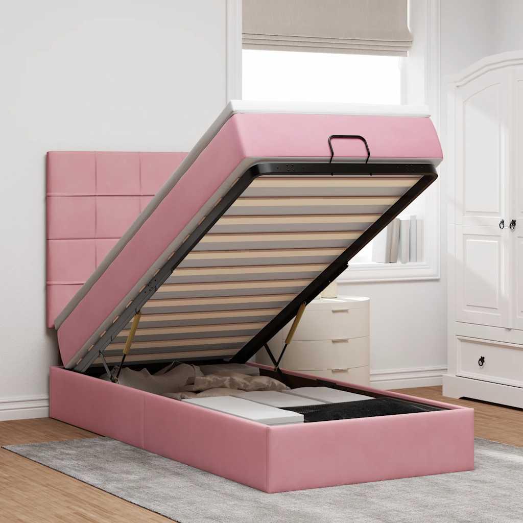 Ottoman bed met matrassen en LED's 100x200cm fluweel roze is nu te koop bij PeponiXL, paradijselijk wonen!