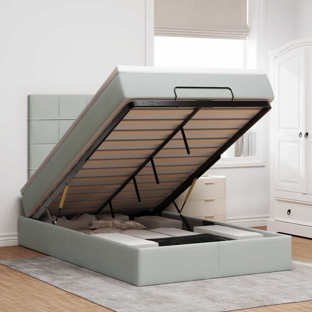 Ottoman bed met matrassen en LED's 120x190cm fluweel lichtgrijs is nu te koop bij PeponiXL, paradijselijk wonen!