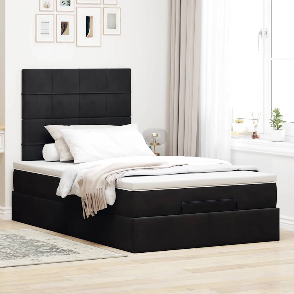Ottoman bed met matrassen en LED's 120x190cm fluweel zwart is nu te koop bij PeponiXL, paradijselijk wonen!