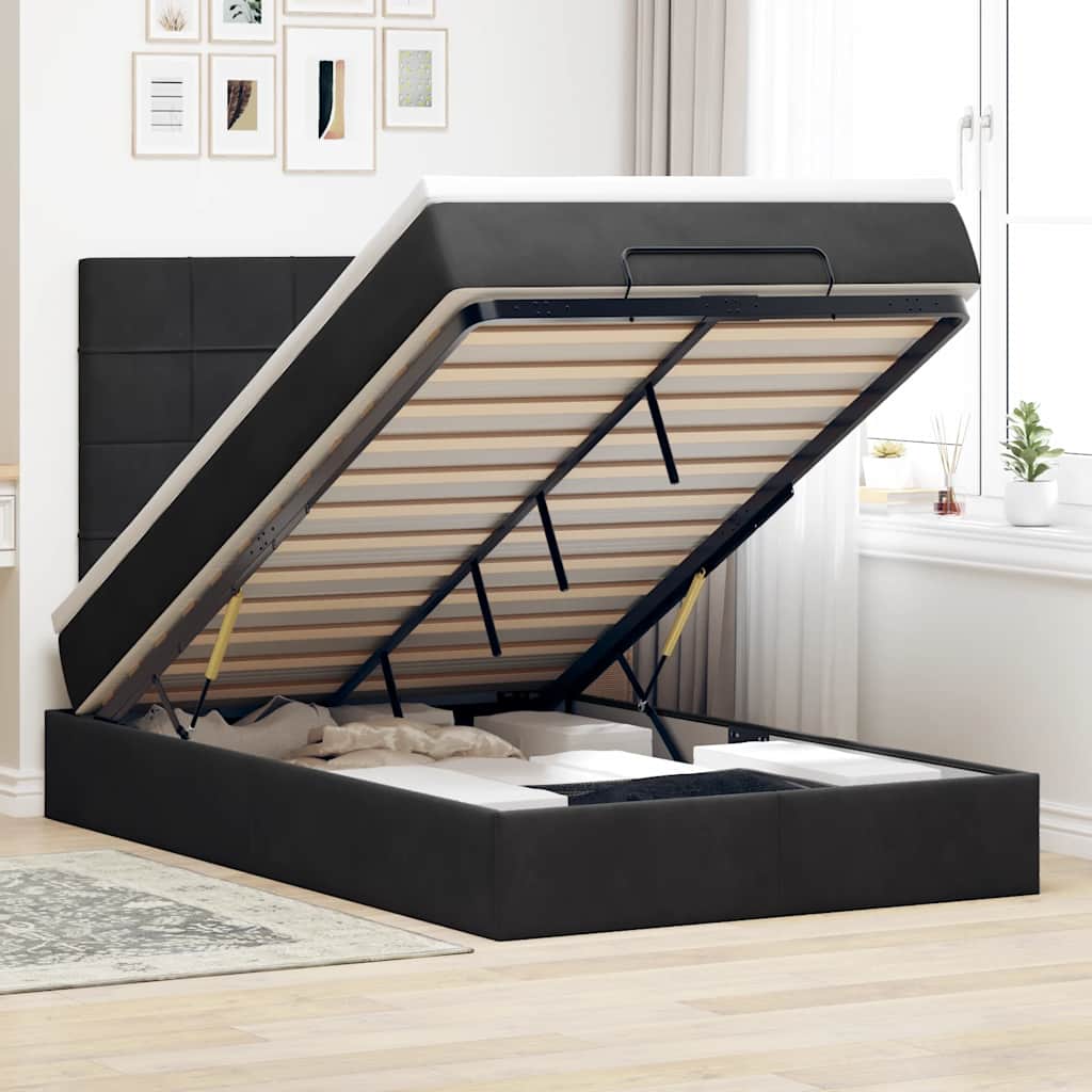 Ottoman bed met matrassen en LED's 120x190cm fluweel zwart is nu te koop bij PeponiXL, paradijselijk wonen!