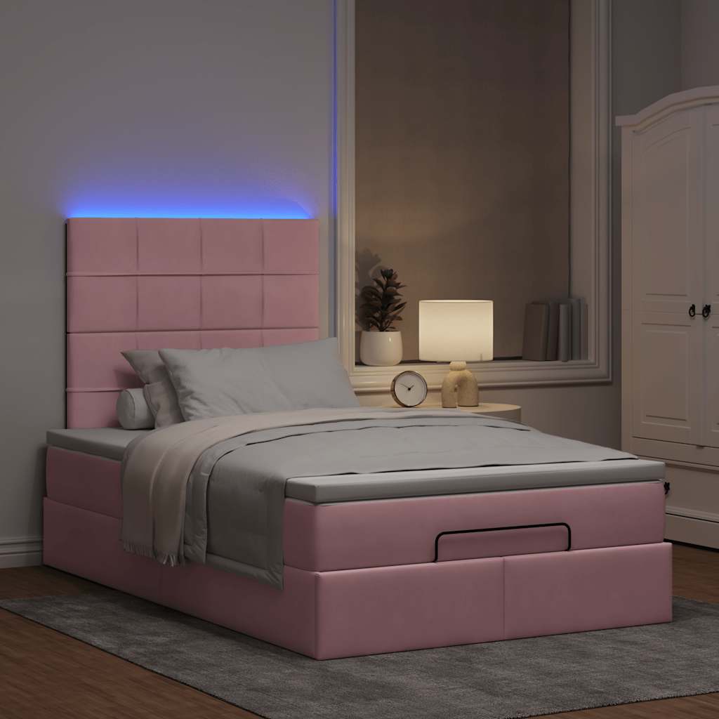 Ottoman bed met matrassen en LED's 120x190cm fluweel roze is nu te koop bij PeponiXL, paradijselijk wonen!