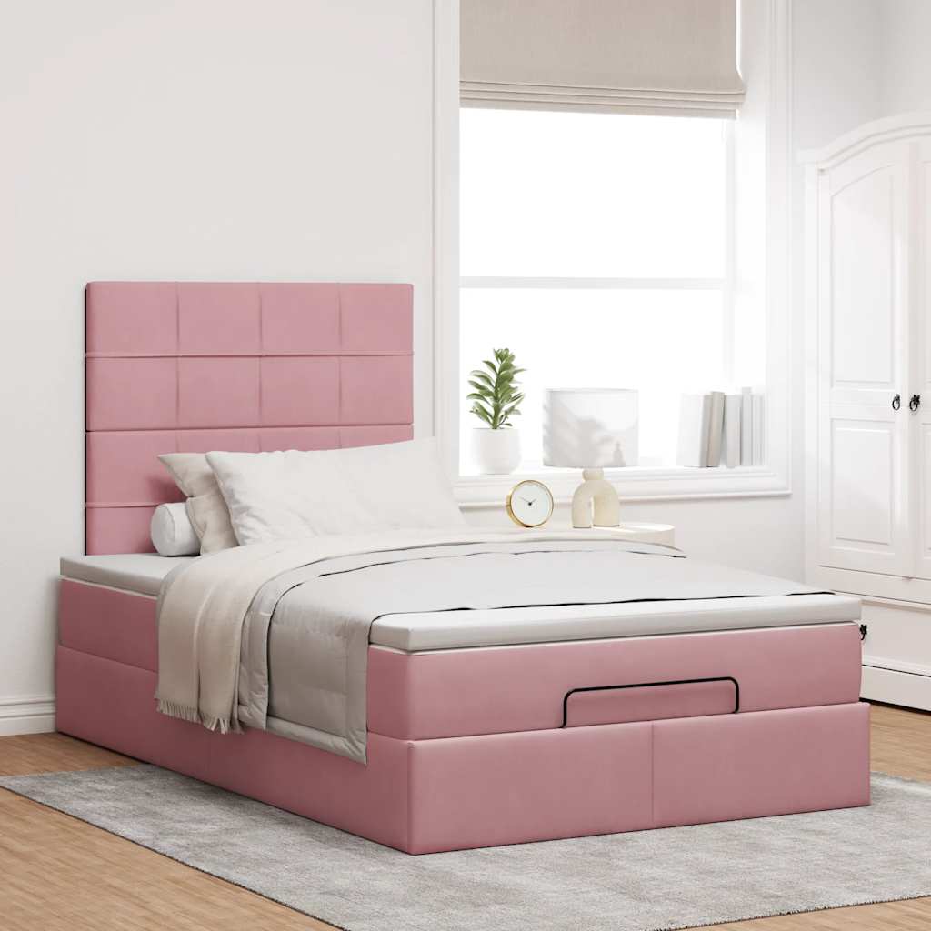 Ottoman bed met matrassen en LED's 120x190cm fluweel roze is nu te koop bij PeponiXL, paradijselijk wonen!