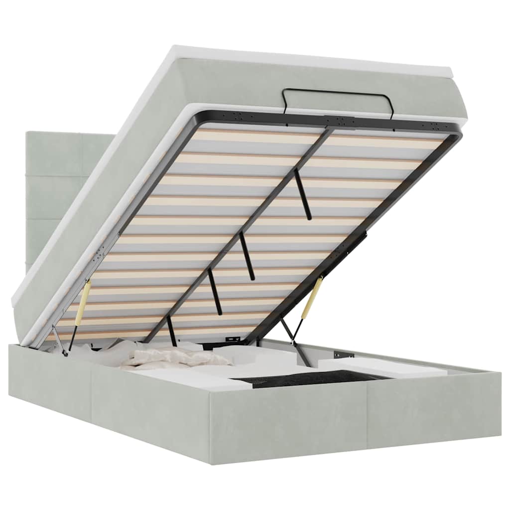 Ottoman bed met matrassen en LED's 120x200cm fluweel lichtgrijs is nu te koop bij PeponiXL, paradijselijk wonen!
