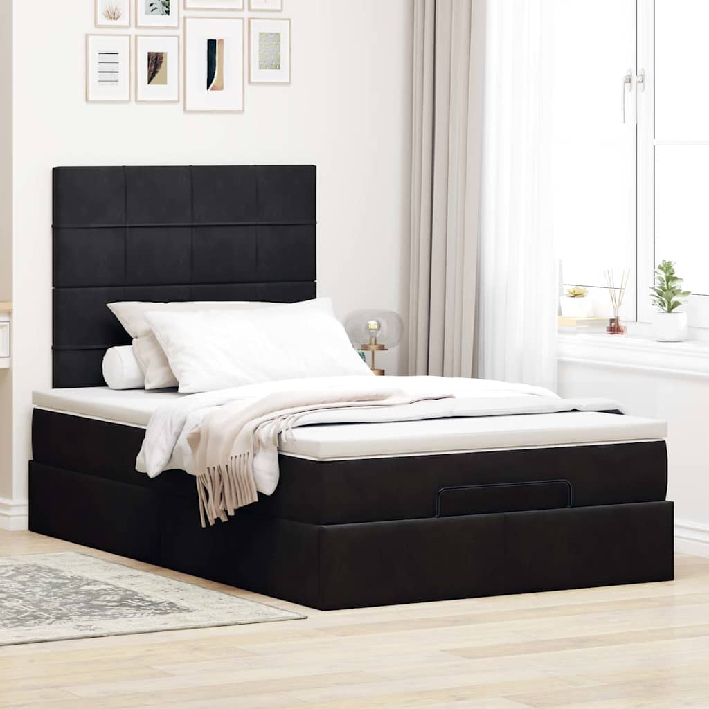 Ottoman bed met matrassen en LED's 120x200cm fluweel zwart is nu te koop bij PeponiXL, paradijselijk wonen!