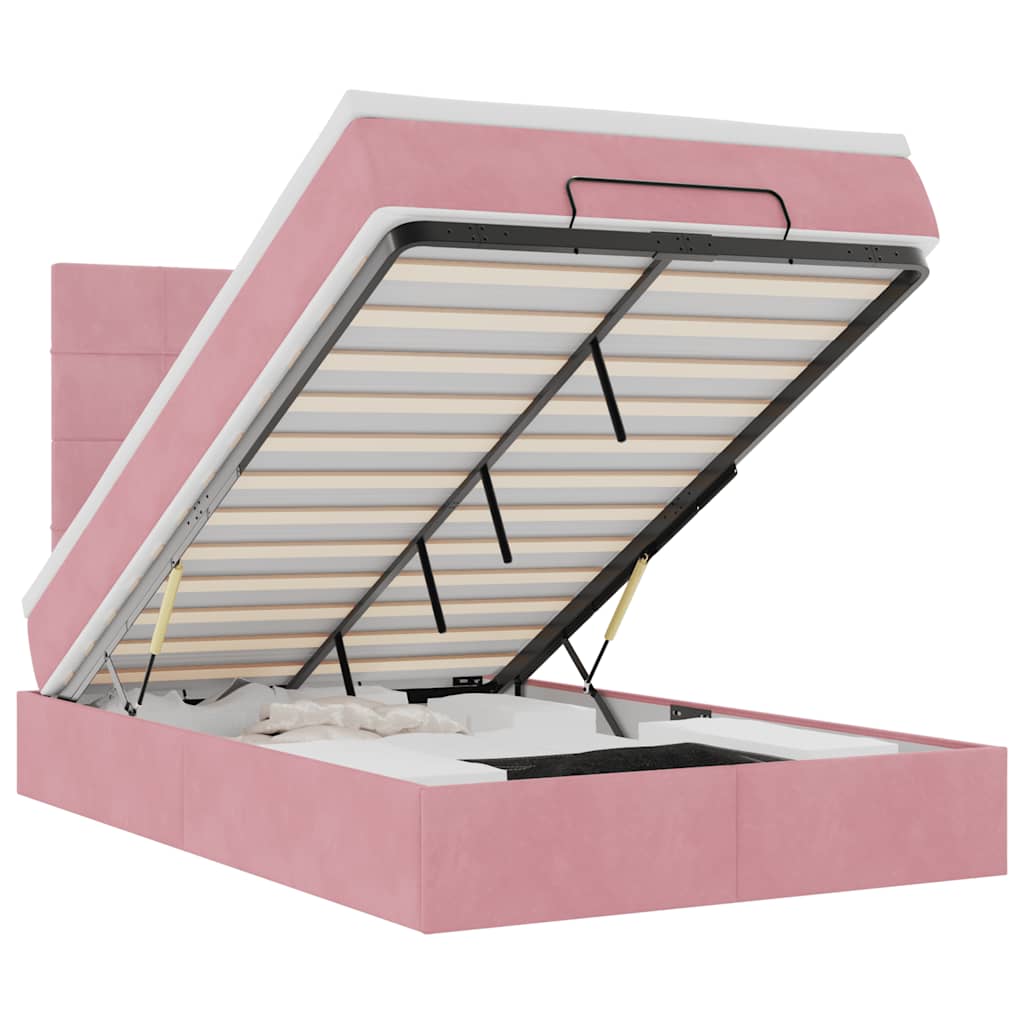 Ottoman bed met matrassen en LED's 120x200cm fluweel roze is nu te koop bij PeponiXL, paradijselijk wonen!
