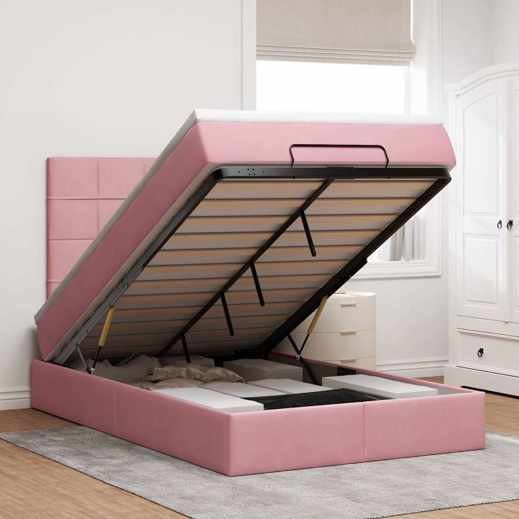 Ottoman bed met matrassen en LED's 120x200cm fluweel roze is nu te koop bij PeponiXL, paradijselijk wonen!