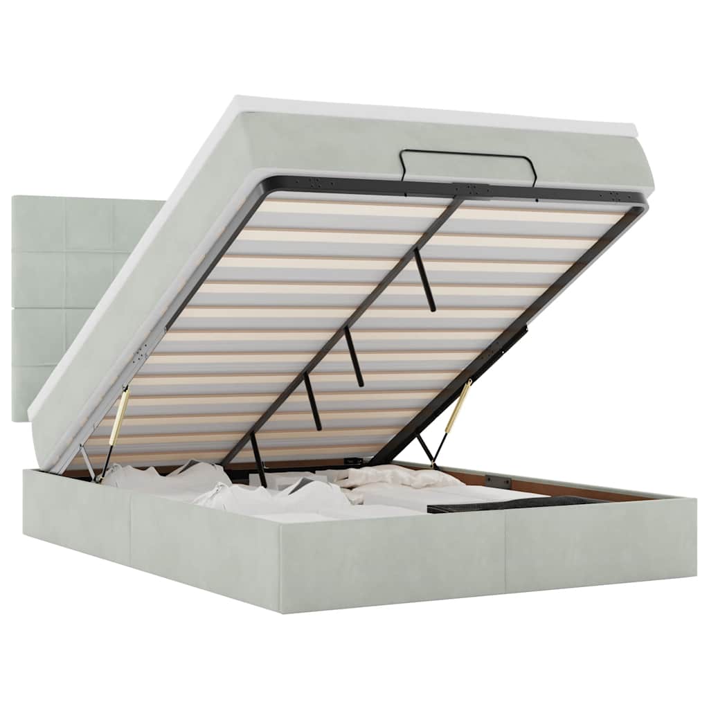 Ottoman bed met matrassen en LED's 140x190cm fluweel lichtgrijs is nu te koop bij PeponiXL, paradijselijk wonen!