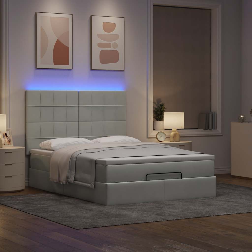 Ottoman bed met matrassen en LED's 140x190cm fluweel lichtgrijs is nu te koop bij PeponiXL, paradijselijk wonen!