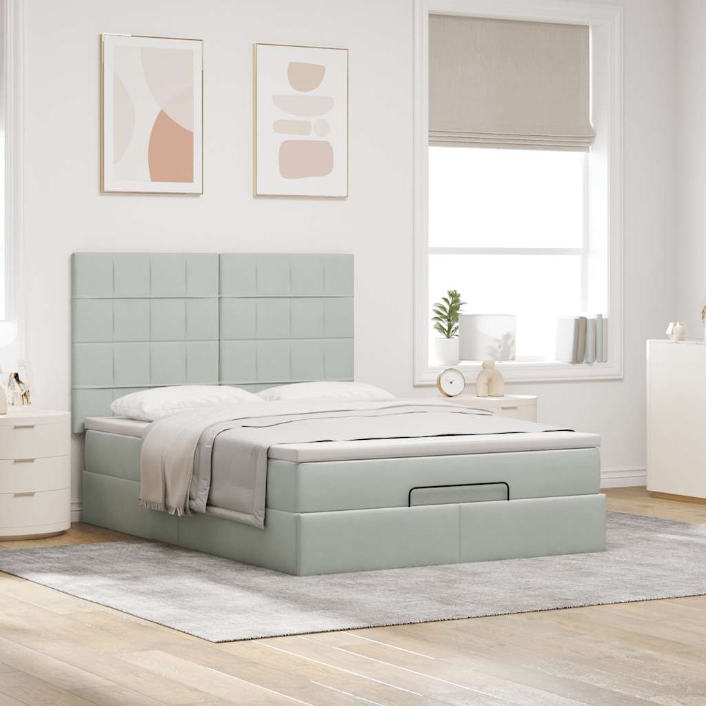 Ottoman bed met matrassen en LED's 140x190cm fluweel lichtgrijs is nu te koop bij PeponiXL, paradijselijk wonen!