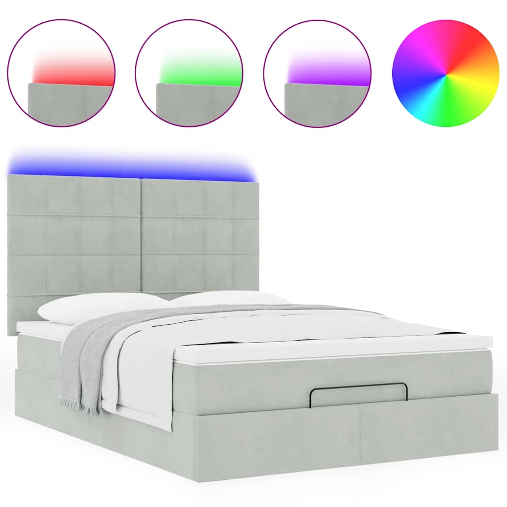 Ottoman bed met matrassen en LED's 140x190cm fluweel lichtgrijs is nu te koop bij PeponiXL, paradijselijk wonen!