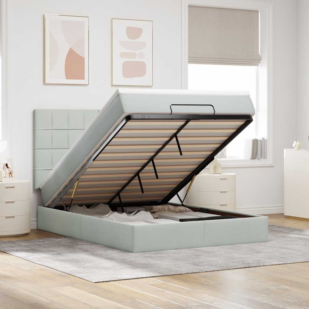 Ottoman bed met matrassen en LED's 140x190cm fluweel lichtgrijs is nu te koop bij PeponiXL, paradijselijk wonen!