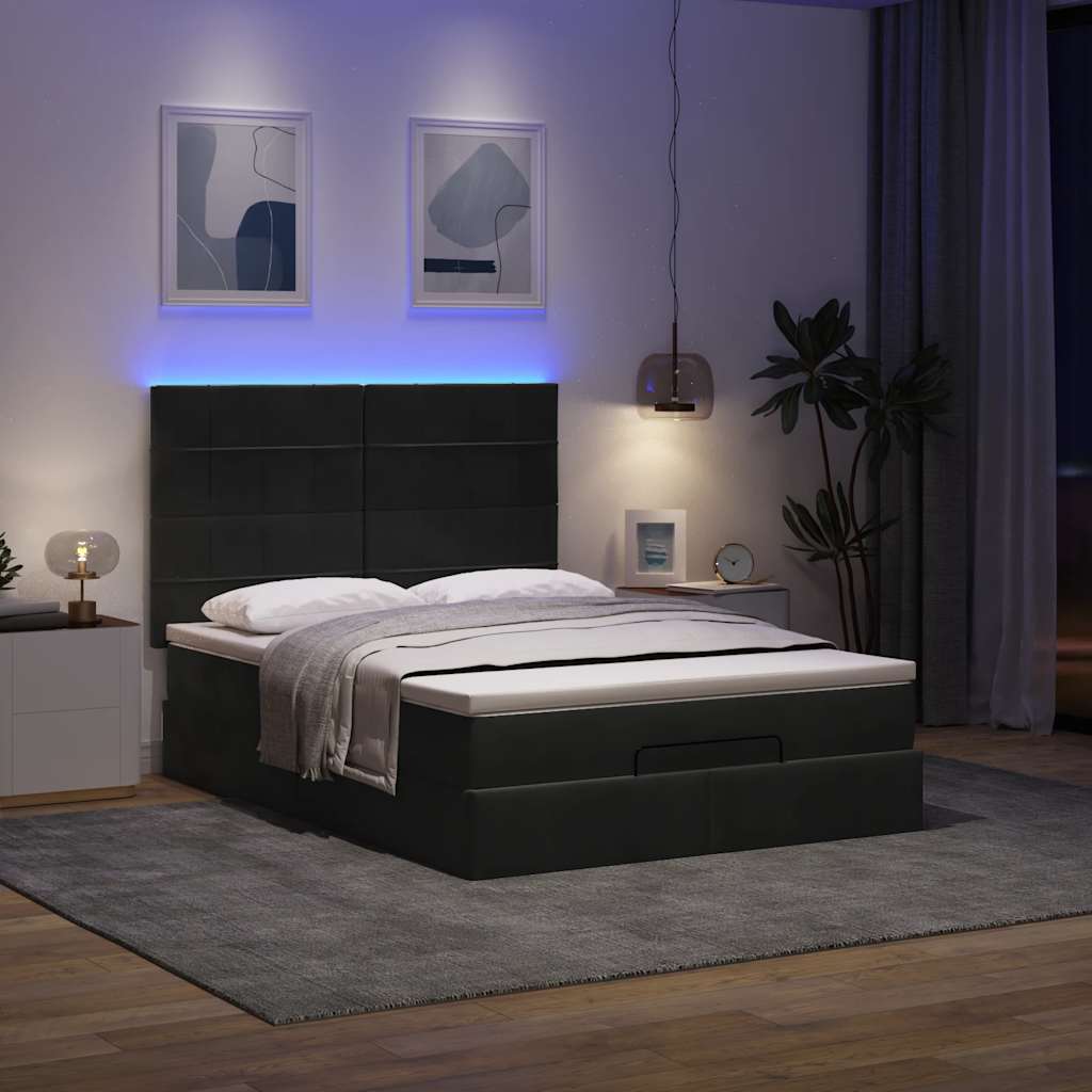Ottoman bed met matrassen en LED's 140x190cm fluweel zwart is nu te koop bij PeponiXL, paradijselijk wonen!