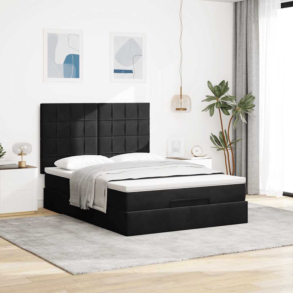 Ottoman bed met matrassen en LED's 140x190cm fluweel zwart is nu te koop bij PeponiXL, paradijselijk wonen!