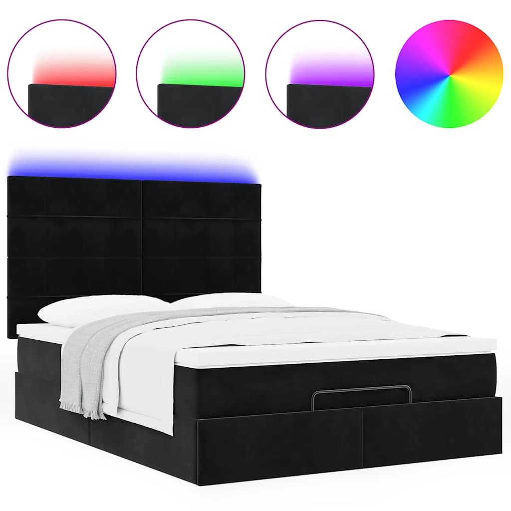 Ottoman bed met matrassen en LED's 140x190cm fluweel zwart is nu te koop bij PeponiXL, paradijselijk wonen!