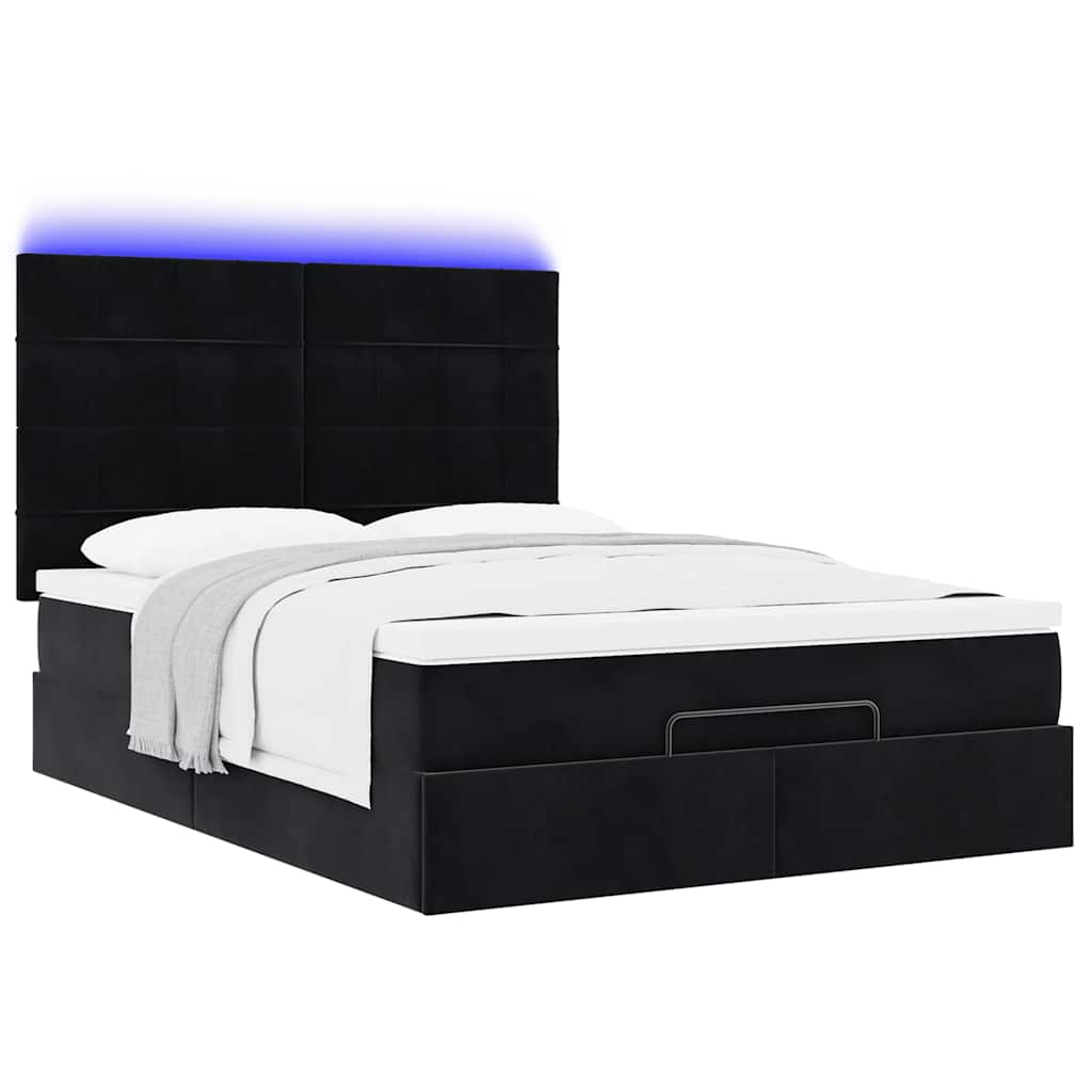 Ottoman bed met matrassen en LED's 140x190cm fluweel zwart is nu te koop bij PeponiXL, paradijselijk wonen!