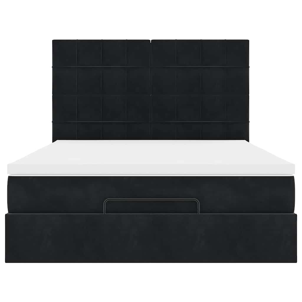 Ottoman bed met matrassen en LED's 140x190cm fluweel zwart is nu te koop bij PeponiXL, paradijselijk wonen!