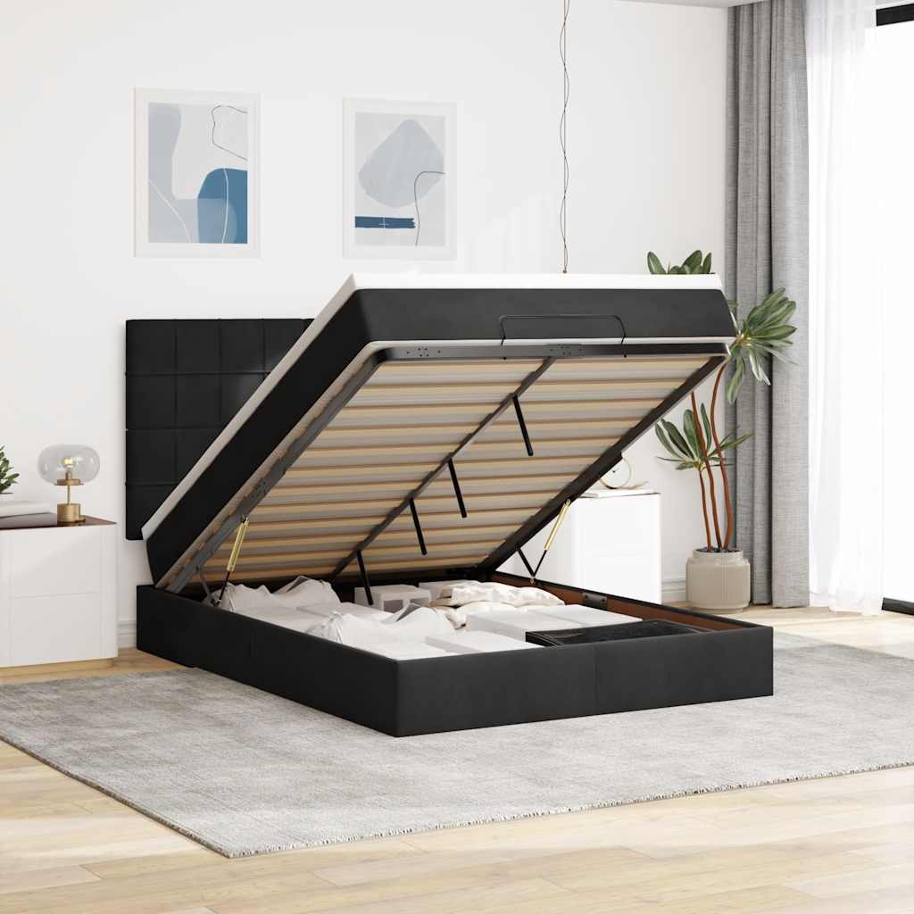 Ottoman bed met matrassen en LED's 140x190cm fluweel zwart is nu te koop bij PeponiXL, paradijselijk wonen!