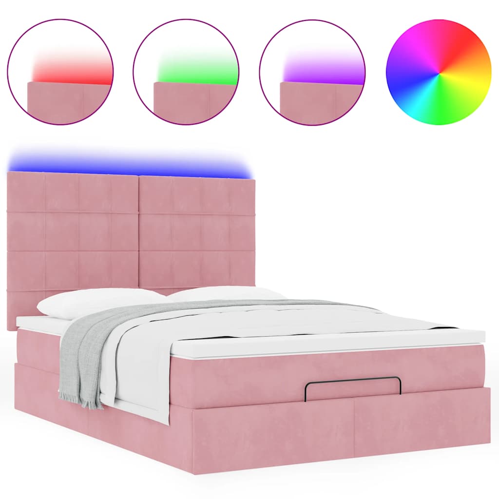 Ottoman bed met matrassen en LED's 140x190cm fluweel roze is nu te koop bij PeponiXL, paradijselijk wonen!