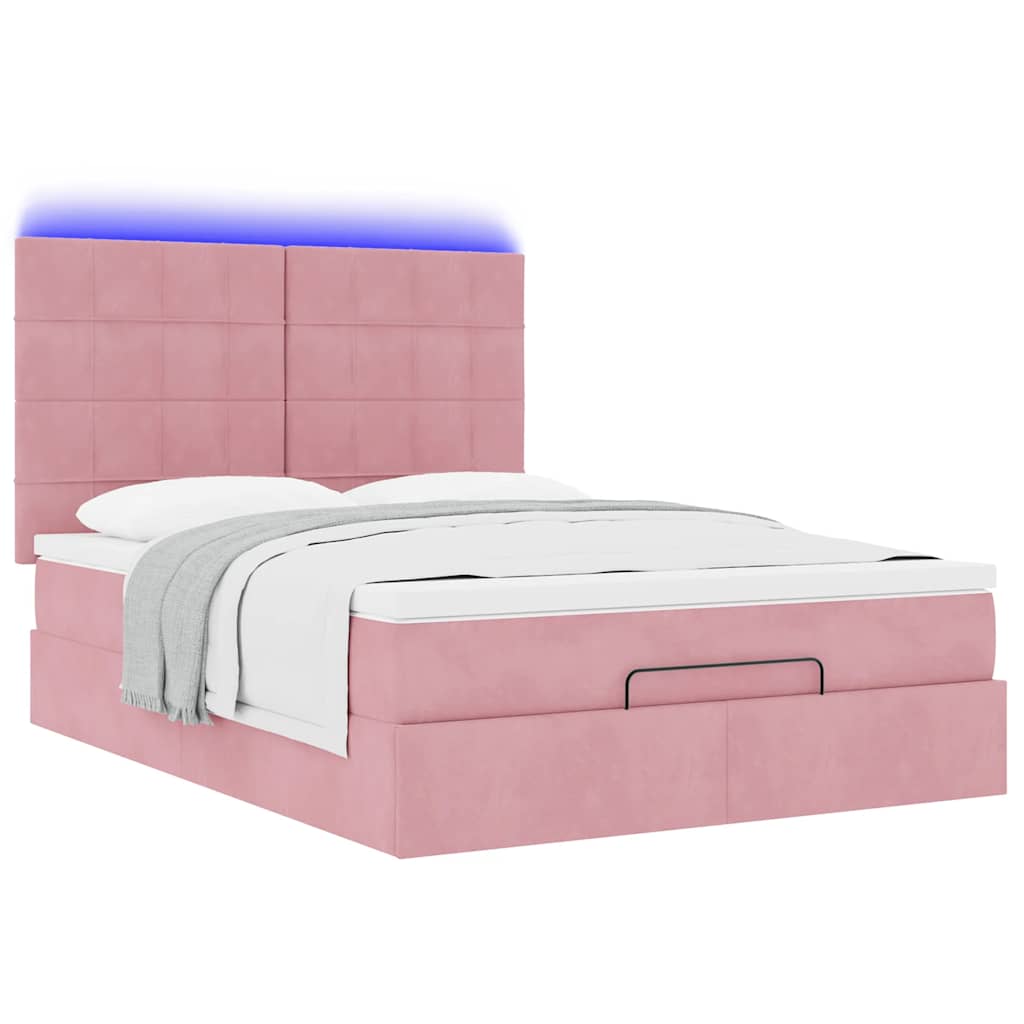 Ottoman bed met matrassen en LED's 140x190cm fluweel roze is nu te koop bij PeponiXL, paradijselijk wonen!