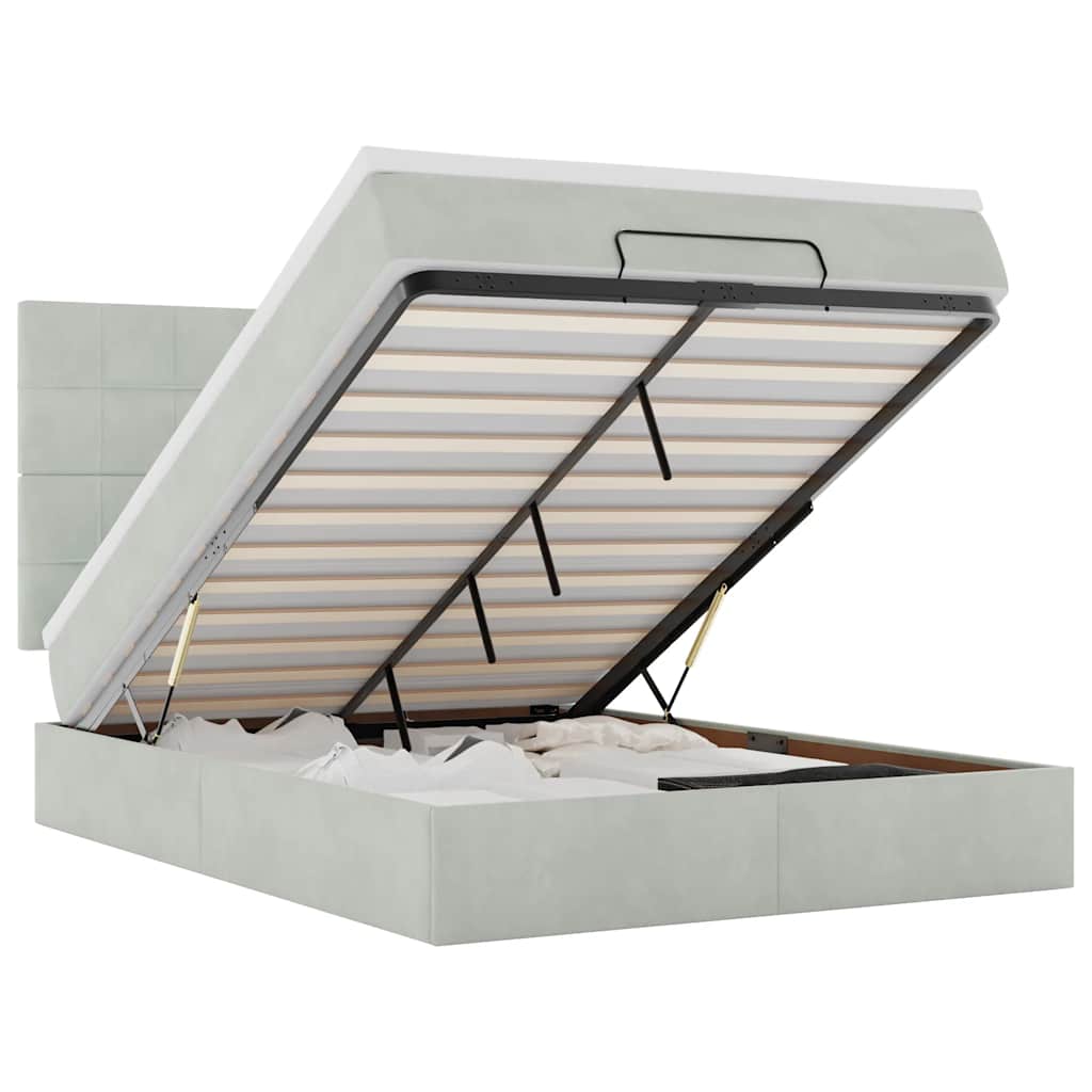 Ottoman bed met matrassen en LED's 140x200cm fluweel lichtgrijs is nu te koop bij PeponiXL, paradijselijk wonen!