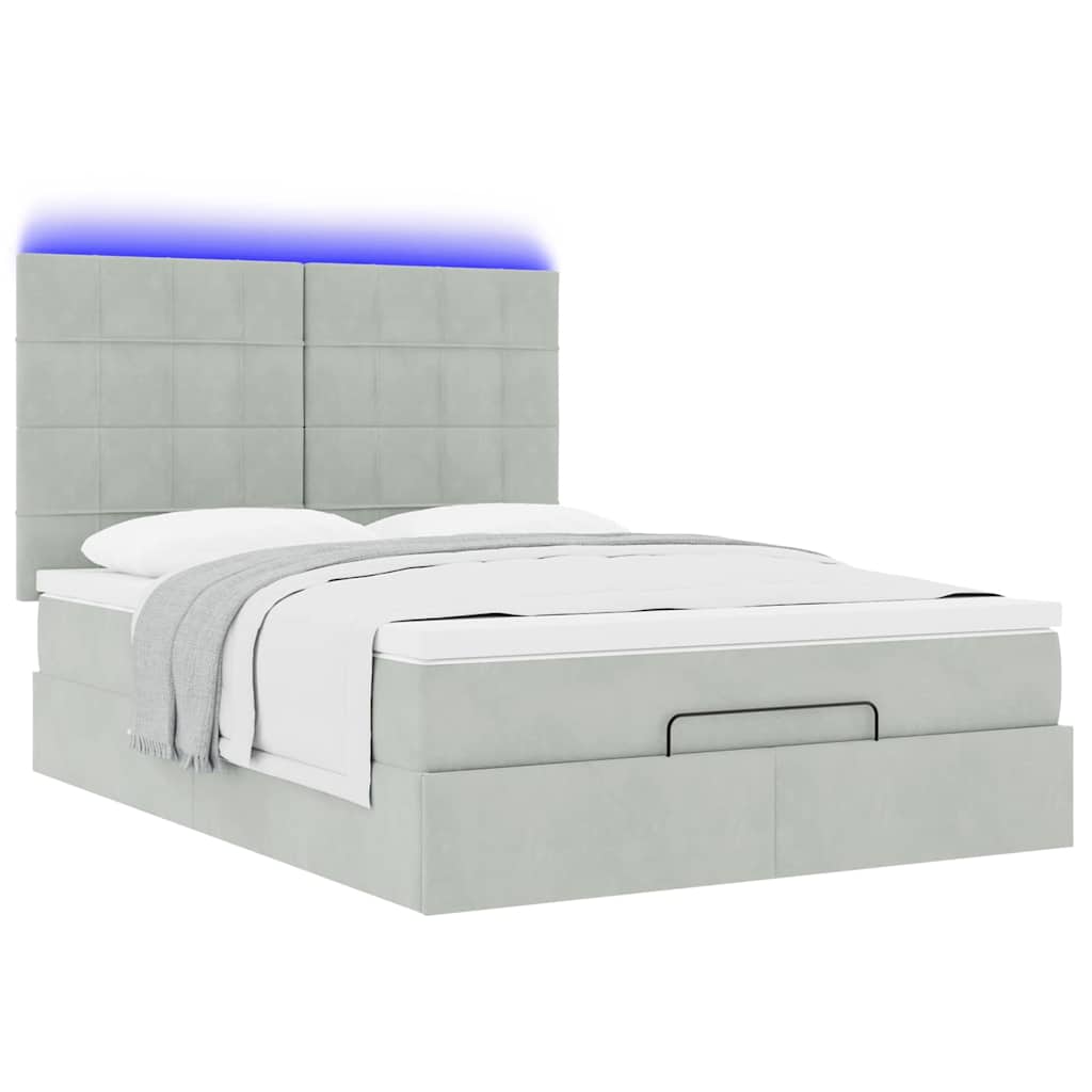 Ottoman bed met matrassen en LED's 140x200cm fluweel lichtgrijs is nu te koop bij PeponiXL, paradijselijk wonen!