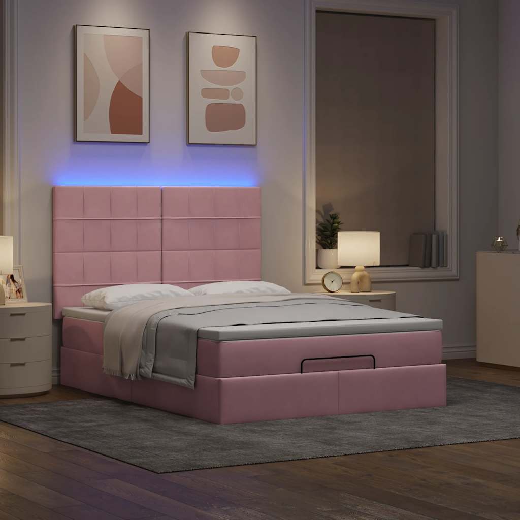 Ottoman bed met matrassen en LED's 140x200cm fluweel roze is nu te koop bij PeponiXL, paradijselijk wonen!