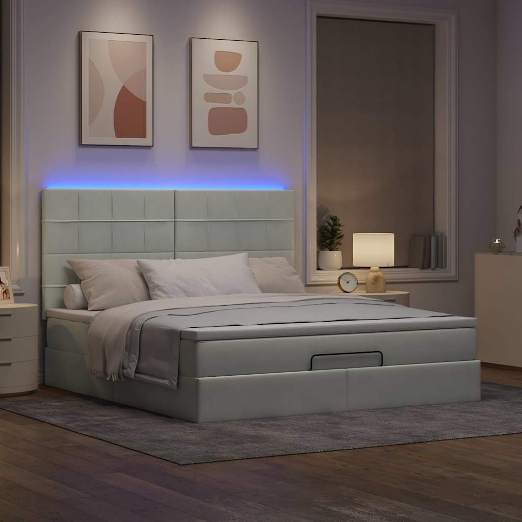 Ottoman bed met matrassen en LED's 160x200cm fluweel lichtgrijs is nu te koop bij PeponiXL, paradijselijk wonen!