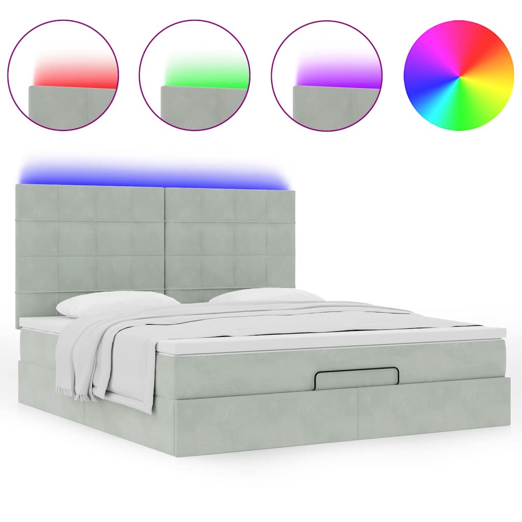Ottoman bed met matrassen en LED's 160x200cm fluweel lichtgrijs is nu te koop bij PeponiXL, paradijselijk wonen!