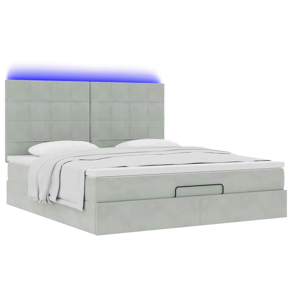 Ottoman bed met matrassen en LED's 160x200cm fluweel lichtgrijs is nu te koop bij PeponiXL, paradijselijk wonen!