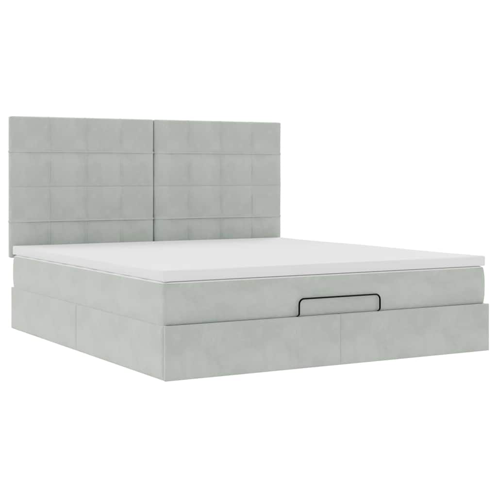 Ottoman bed met matrassen en LED's 160x200cm fluweel lichtgrijs is nu te koop bij PeponiXL, paradijselijk wonen!