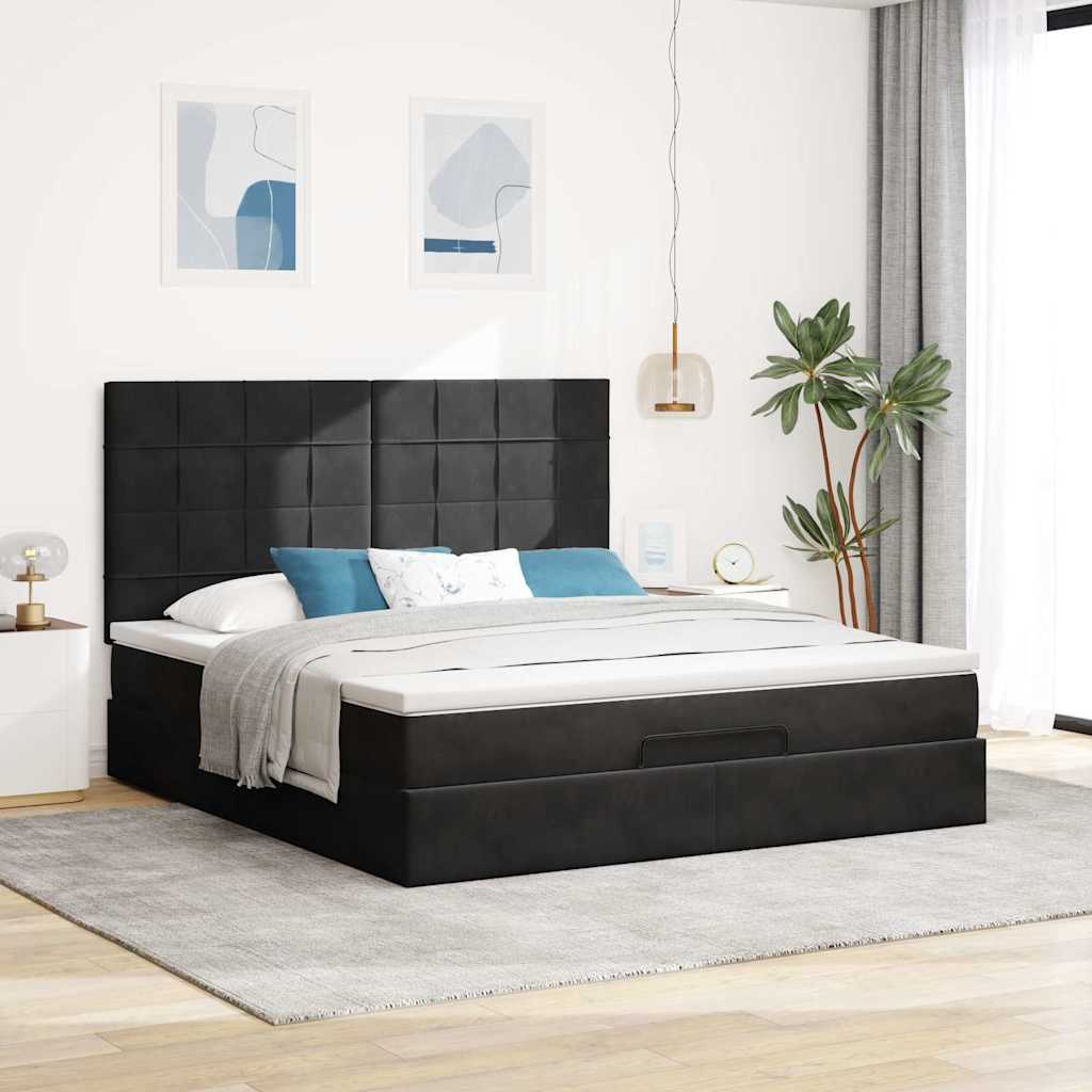 Ottoman bed met matrassen en LED's 160x200cm fluweel zwart is nu te koop bij PeponiXL, paradijselijk wonen!