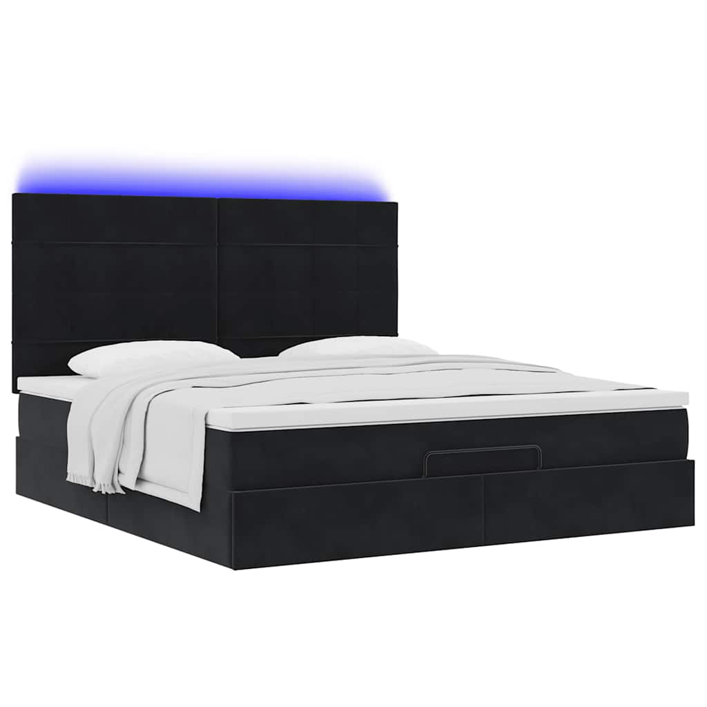 Ottoman bed met matrassen en LED's 180x200cm fluweel zwart is nu te koop bij PeponiXL, paradijselijk wonen!