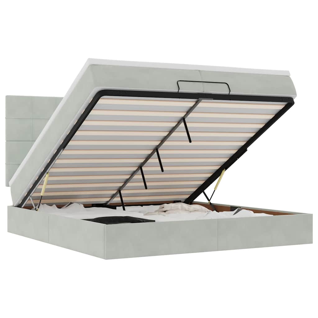 Ottoman bed met matrassen en LED's 200x200cm fluweel lichtgrijs is nu te koop bij PeponiXL, paradijselijk wonen!