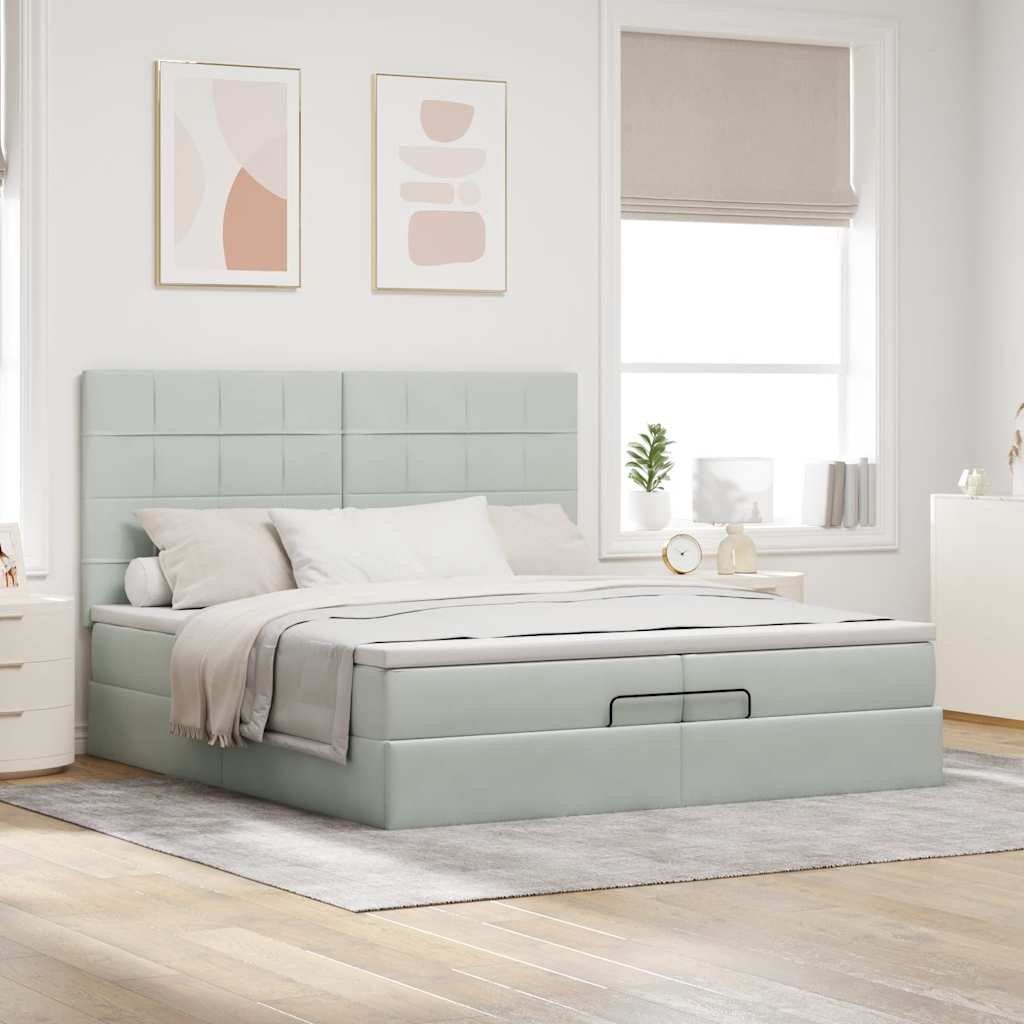 Ottoman bed met matrassen en LED's 200x200cm fluweel lichtgrijs is nu te koop bij PeponiXL, paradijselijk wonen!