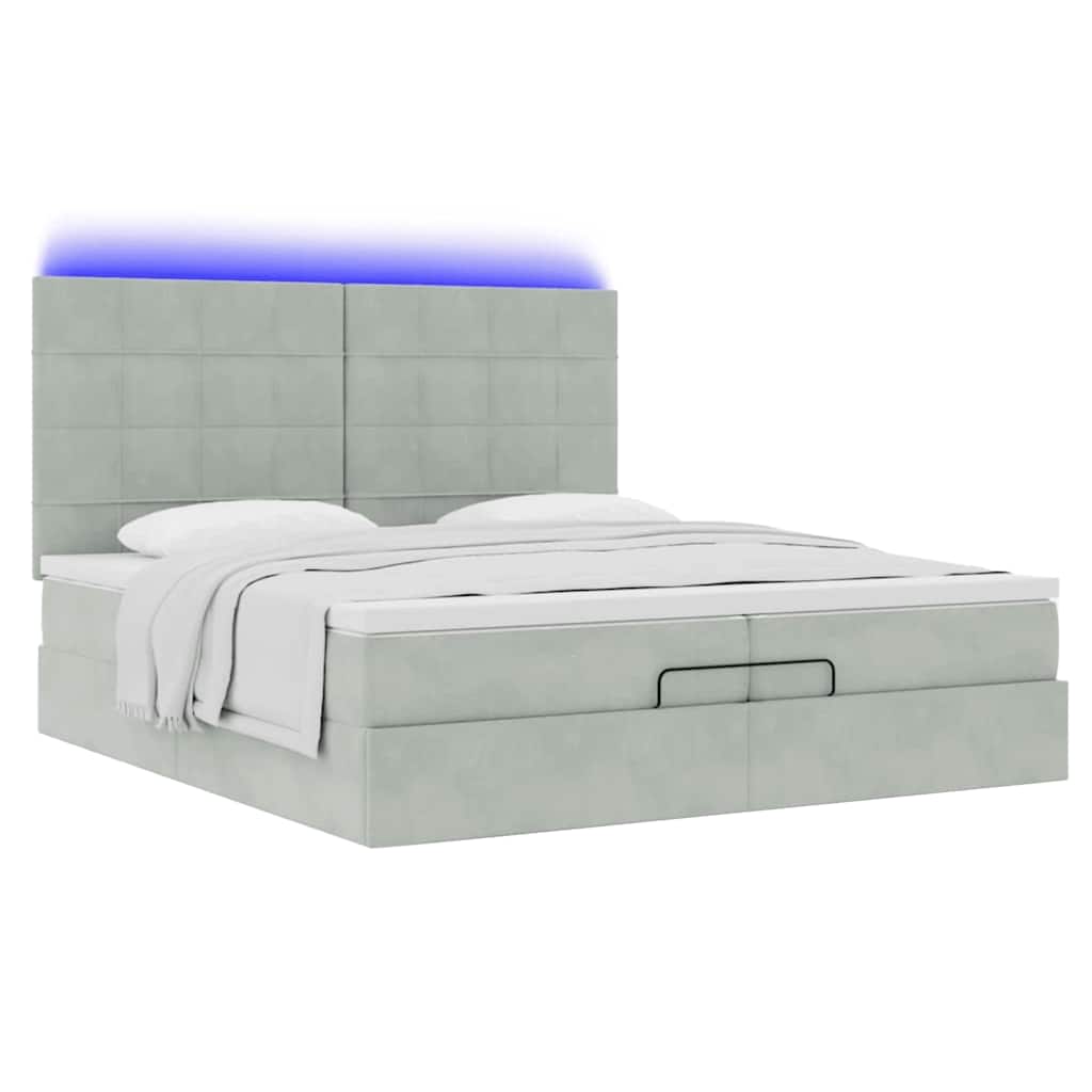 Ottoman bed met matrassen en LED's 200x200cm fluweel lichtgrijs is nu te koop bij PeponiXL, paradijselijk wonen!
