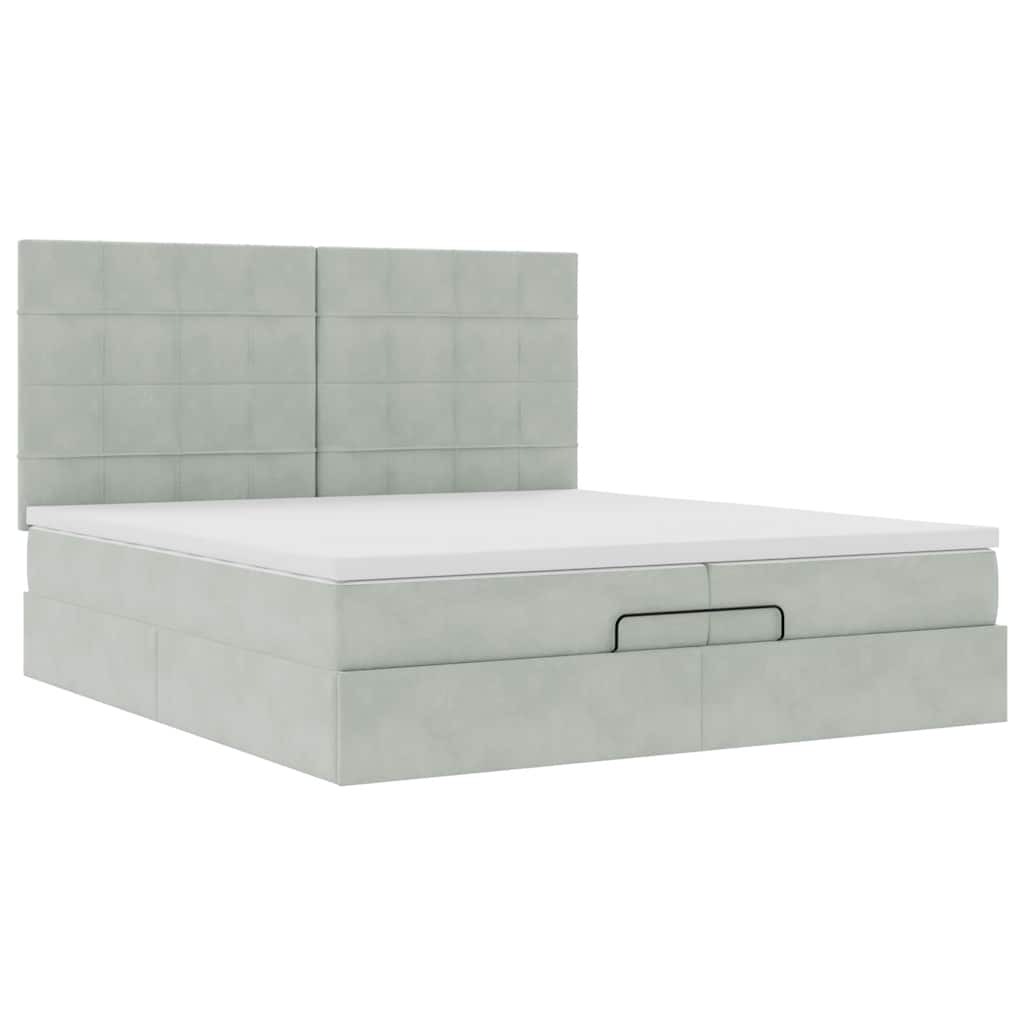 Ottoman bed met matrassen en LED's 200x200cm fluweel lichtgrijs is nu te koop bij PeponiXL, paradijselijk wonen!