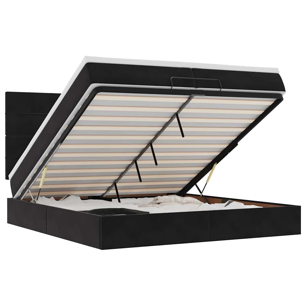Ottoman bed met matrassen en LED's 200x200cm fluweel zwart is nu te koop bij PeponiXL, paradijselijk wonen!