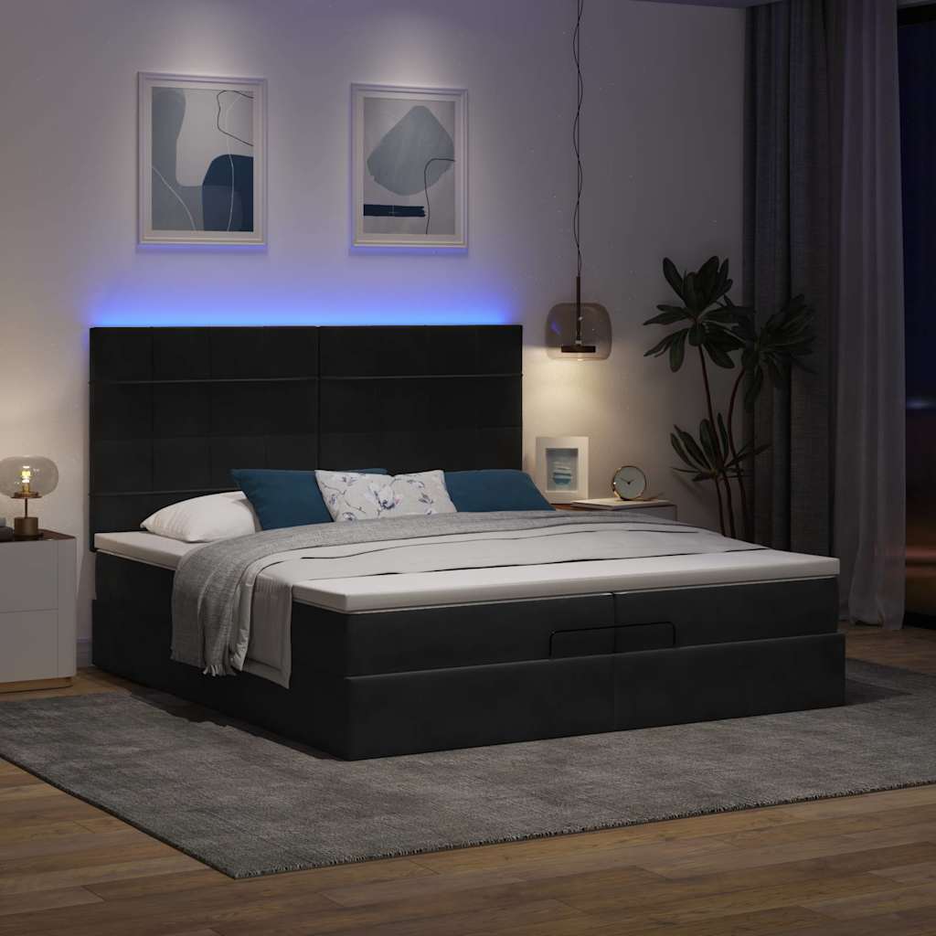 Ottoman bed met matrassen en LED's 200x200cm fluweel zwart is nu te koop bij PeponiXL, paradijselijk wonen!