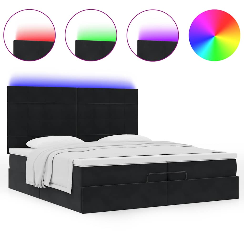 Ottoman bed met matrassen en LED's 200x200cm fluweel zwart is nu te koop bij PeponiXL, paradijselijk wonen!