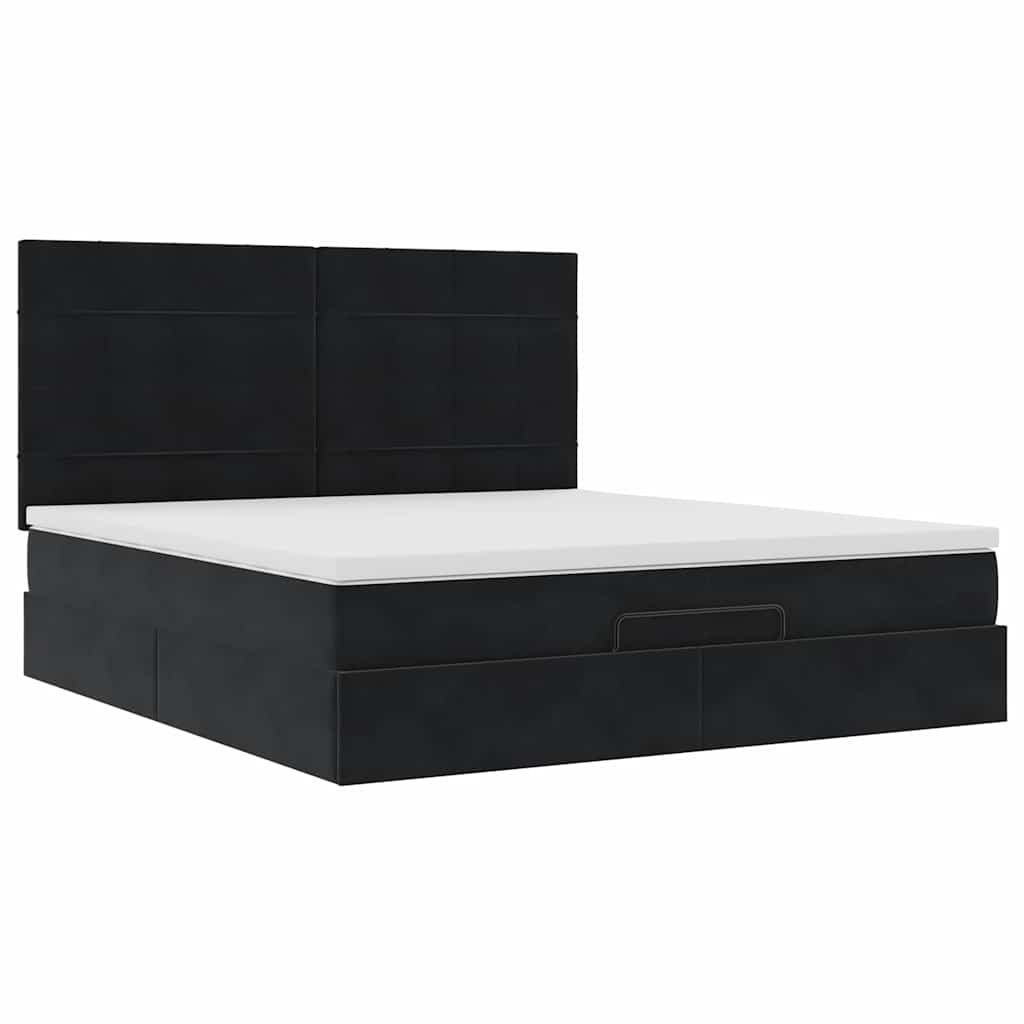 Ottoman bed met matrassen en LED's 200x200cm fluweel zwart is nu te koop bij PeponiXL, paradijselijk wonen!